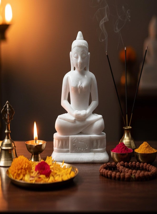 ESPLANADE Mahaveer Jain Mahavir Swami Murti Statue Idol Sculpture - Marble Stone - 6.5" Inches - White - Image 3